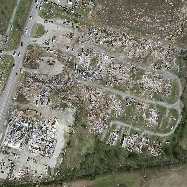 30cm resolution Pléiades Neo satellite captured storm aftermath in the city of Rolling Fork, Mississippi, United States.